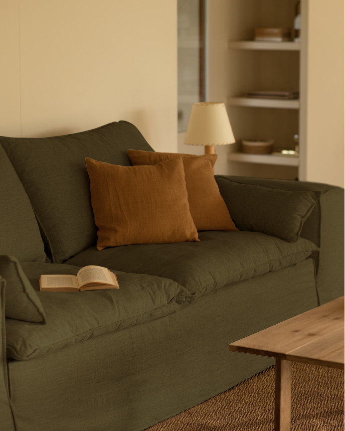 Housse pour canapé en lin déhoussable couleur verte en différentes tailles
