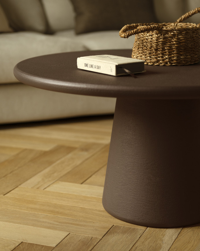 Table basse ronde en microciment marron en différentes tailles