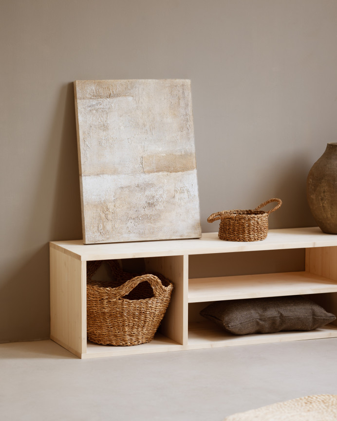Meuble TV en bois massif ton naturel 160x40cm