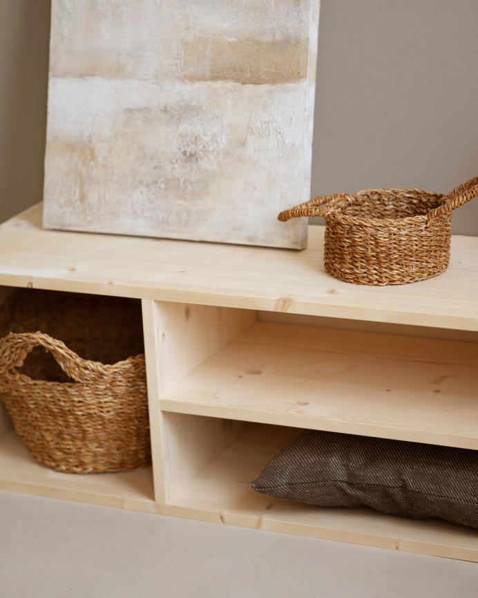 Meuble TV en bois massif ton naturel 160x40cm