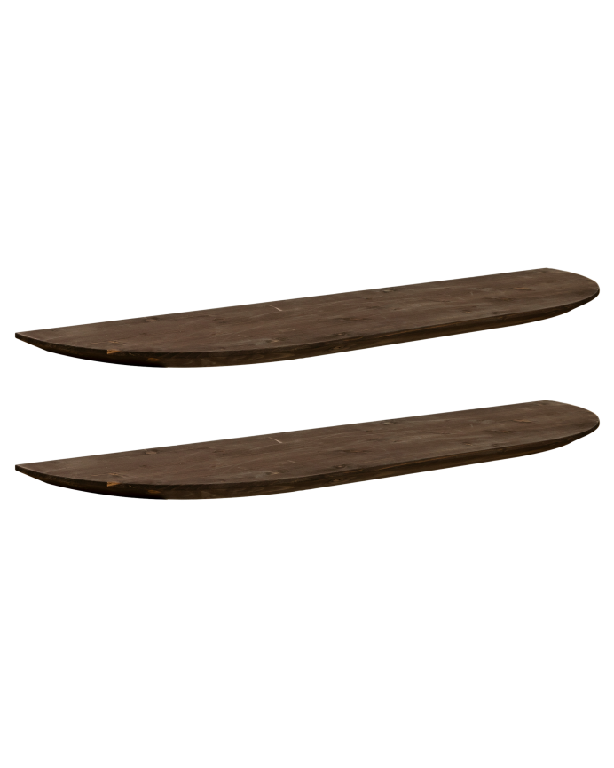 Pack 2 étagères flottantes arrondies en bois massif ton noyer en différentes tailles