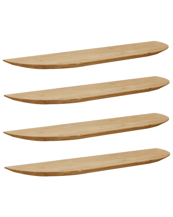 Pack 4 étagères flottantes arrondies en bois massif ton chêne moyen en différentes tailles