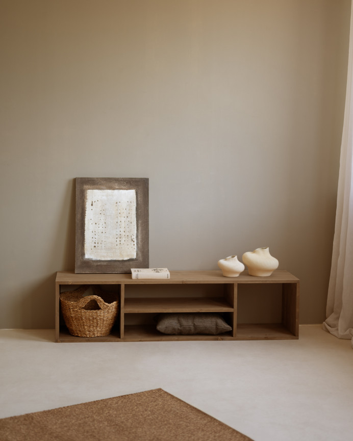 Meuble TV en bois massif ton chêne foncé 160x40cm