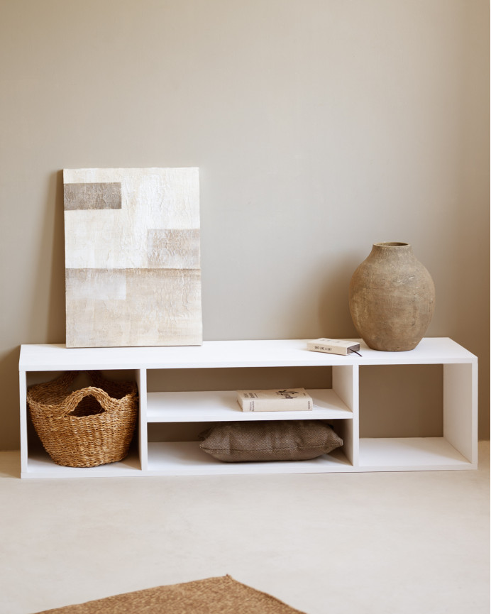 Meuble TV en bois massif ton blanc 160x40cm