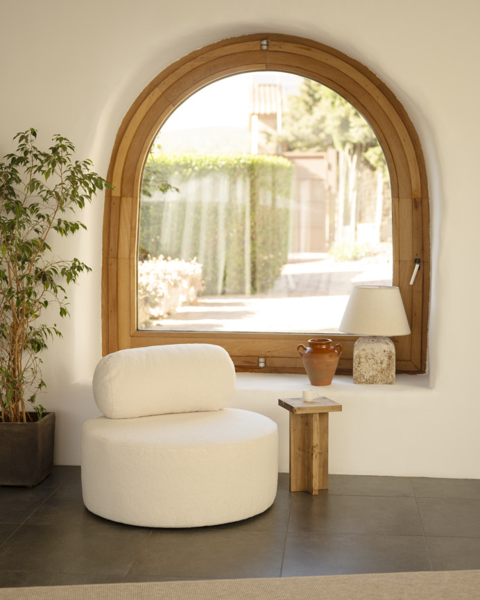 Fauteuil en bouclé rond couleur blanc de 91x71cm