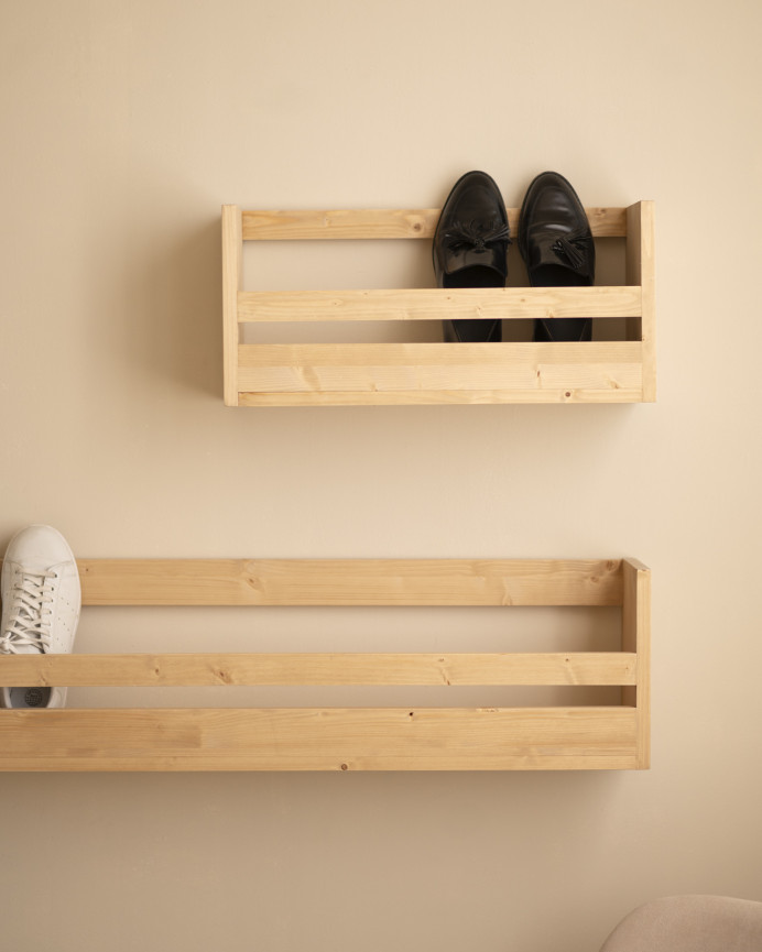 Étagère à chaussures en bois massif ton chêne moyen en différentes tailles