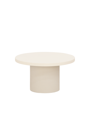 Table basse ronde en microciment de teinte blanc cassé disponible en différentes tailles