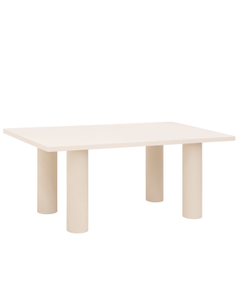 Table de salle à manger rectangulaire en microciment de teinte blanc cassé disponible en différentes tailles