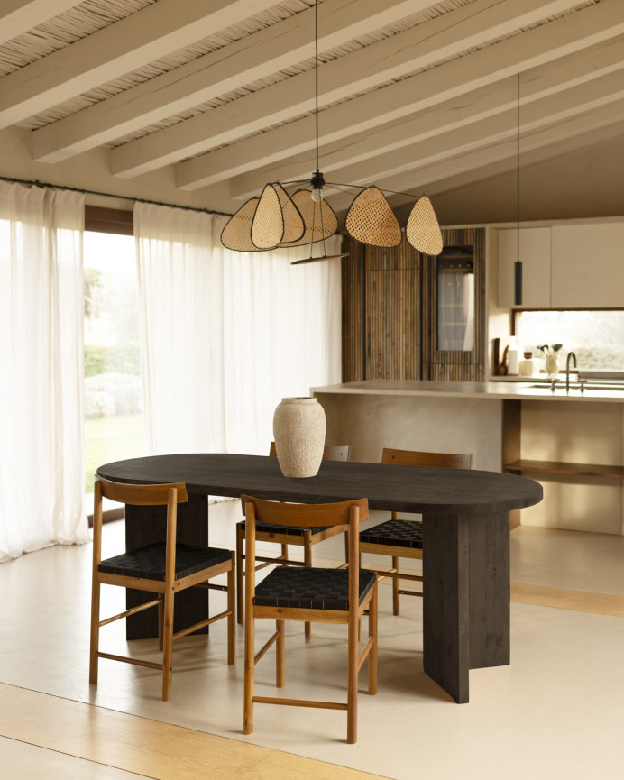 Table à manger en bois massif ton noir en différentes tailles