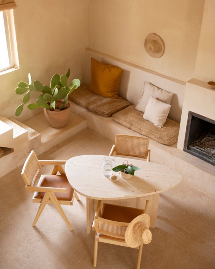 Table de salle à manger en bois massif naturel de 143cm