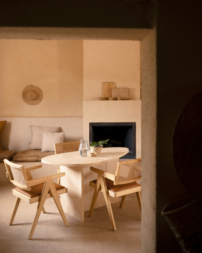 Table de salle à manger en bois massif naturel de 143cm