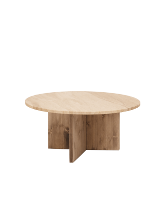 Table basse ronde en marbre daino reale avec pieds en bois massif disponibles en différentes tailles