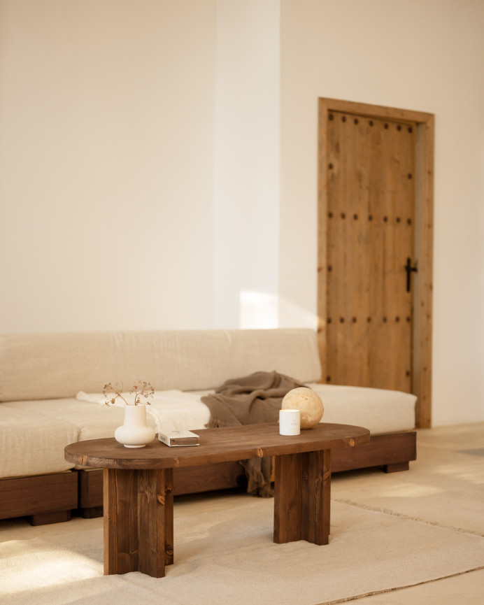 Table basse en bois massif ton noyer 120x50cm