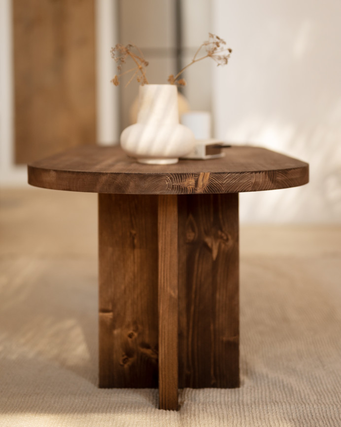 Table basse en bois massif ton noyer 120x50cm