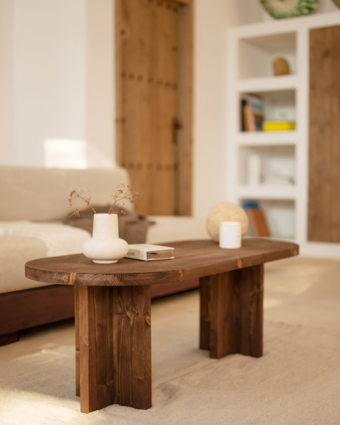 Table basse en bois massif ton noyer 120x50cm