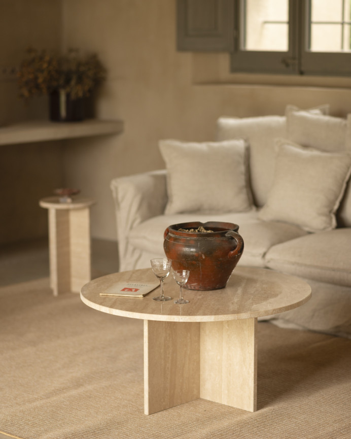 Table basse ronde en marbre travertin disponible en différentes tailles