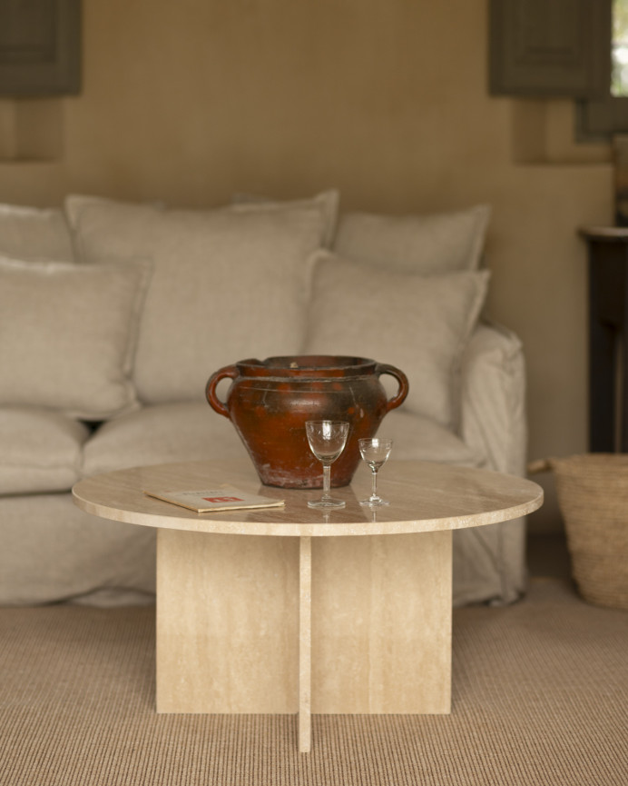 Table basse ronde en marbre travertin disponible en différentes tailles