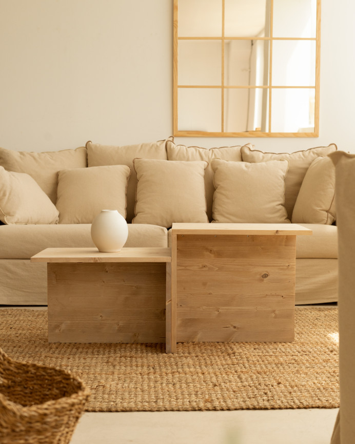 Table basse 2 pièces en bois massif ton chêne moyen de 100x44.6cm
