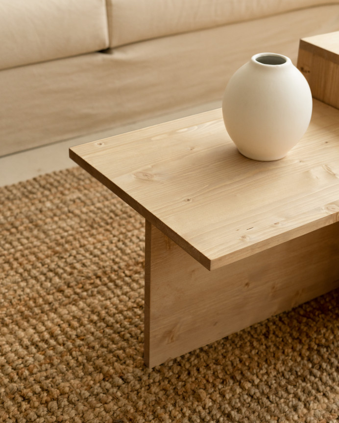 Table basse 2 pièces en bois massif ton chêne moyen de 100x44.6cm