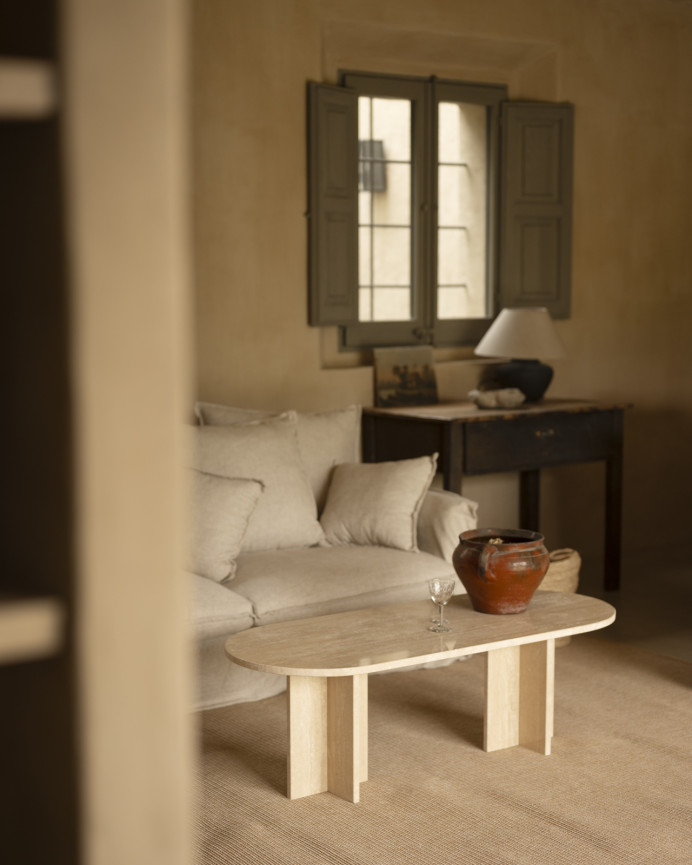 Table basse en marbre travertin de 120x50cm