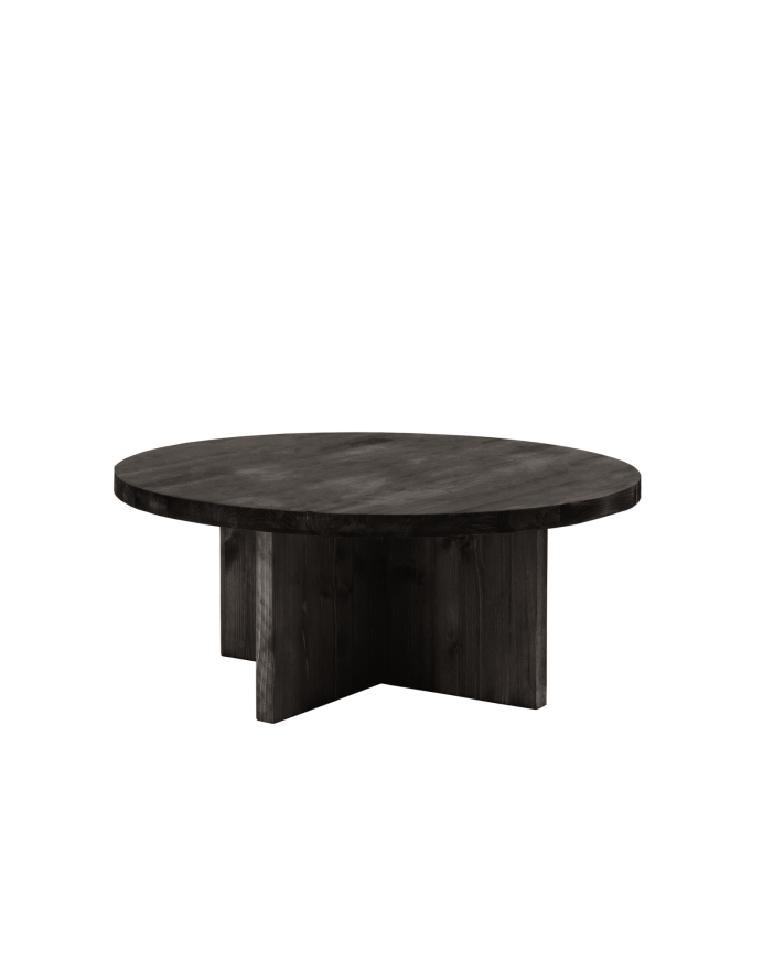 Table basse ronde en bois massif ton noir en différentes tailles