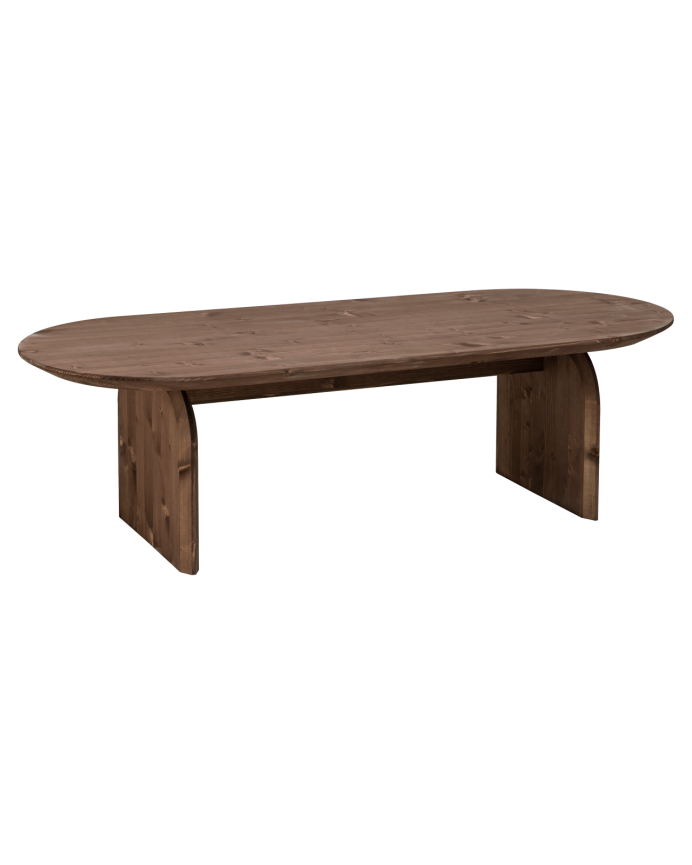 Table basse ovale en bois massif ton noyer en différentes tailles