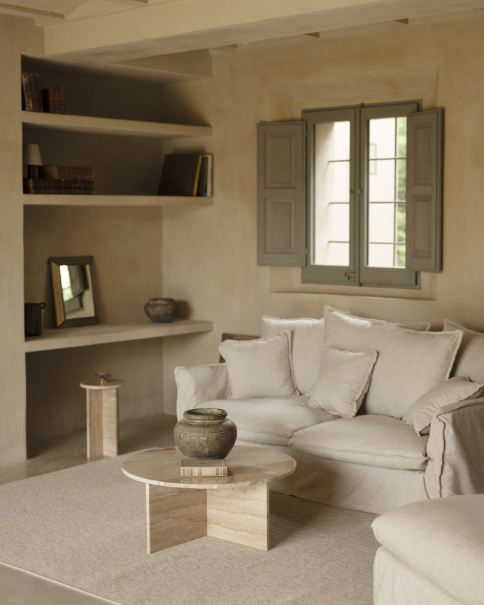 Table basse ronde en marbre daino reale disponible en différentes tailles