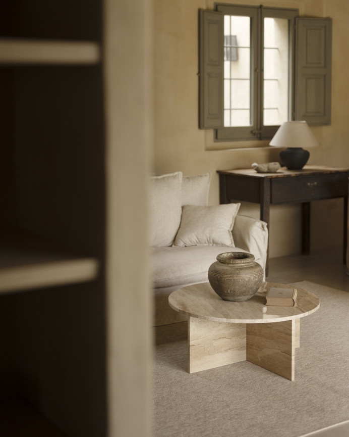 Table basse ronde en marbre daino reale disponible en différentes tailles