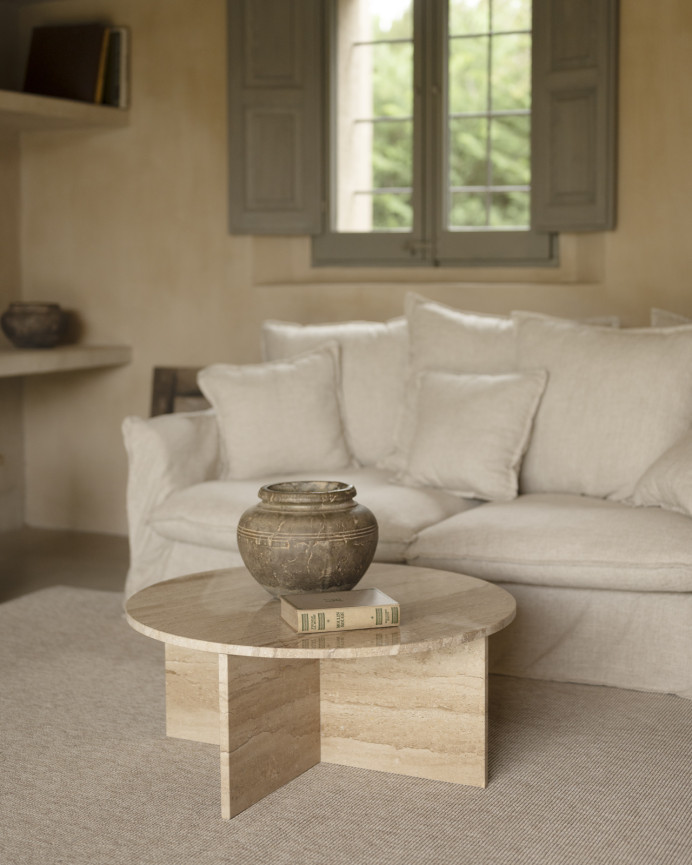 Table basse ronde en marbre daino reale disponible en différentes tailles
