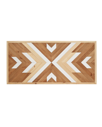 Tête de lit en bois massif de style ethnique dans les tons chêne foncé, naturel et blanc 80x165cm