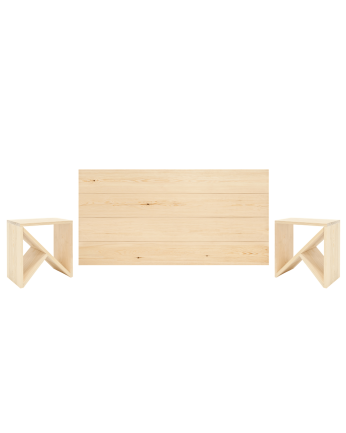 Pack de têtes de lit et de tables de chevet en bois massif ton naturel en différentes tailles