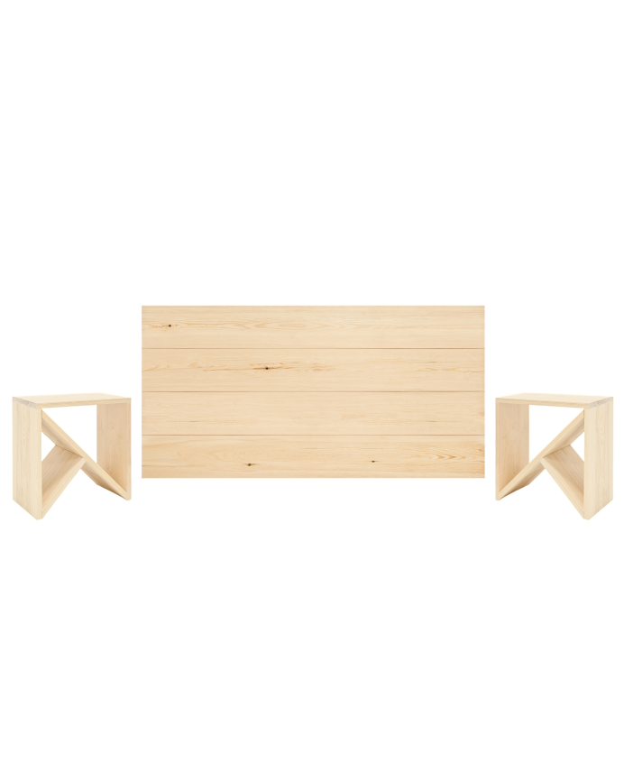 Pack de têtes de lit et de tables de chevet en bois massif ton naturel en différentes tailles