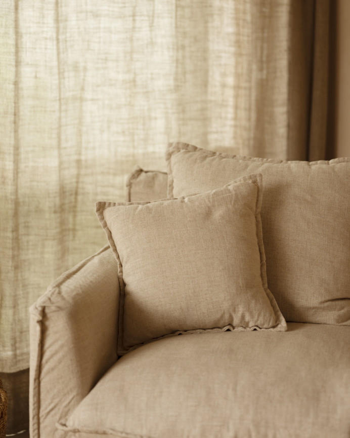 Housse de fauteuil en coton et lin amovible ton beige de 100x90cm