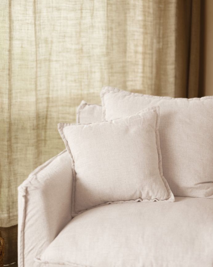 Housse de fauteuil en coton et lin amovible ton blanc de 100x90cm