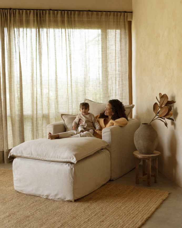 Housse de fauteuil en coton et lin amovible ton beige de 109x96cm