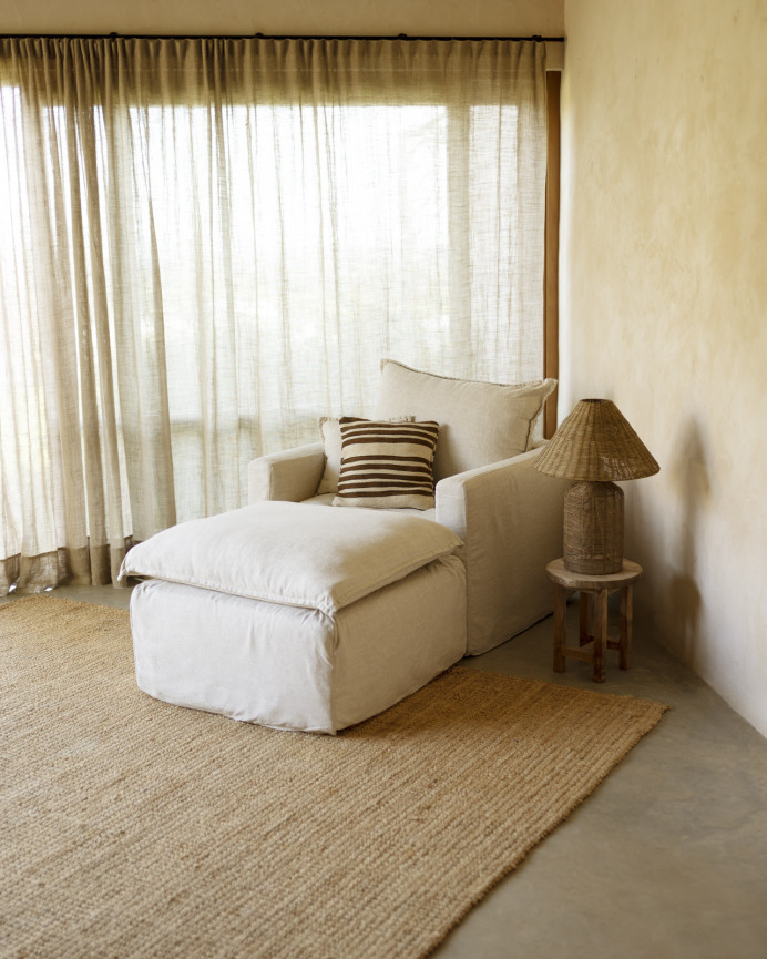 Housse de fauteuil en coton et lin amovible ton beige de 109x96cm