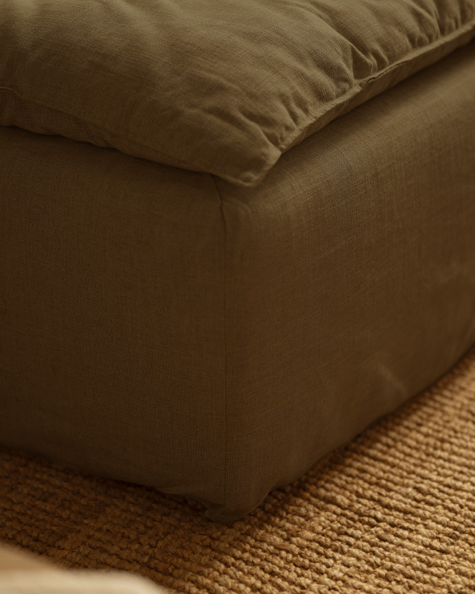 Housse de pouf en coton et lin amovible ton vert de 87x87cm