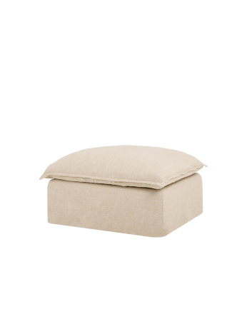 Pouf en coton et lin déhoussable ton beige de 90x72cm