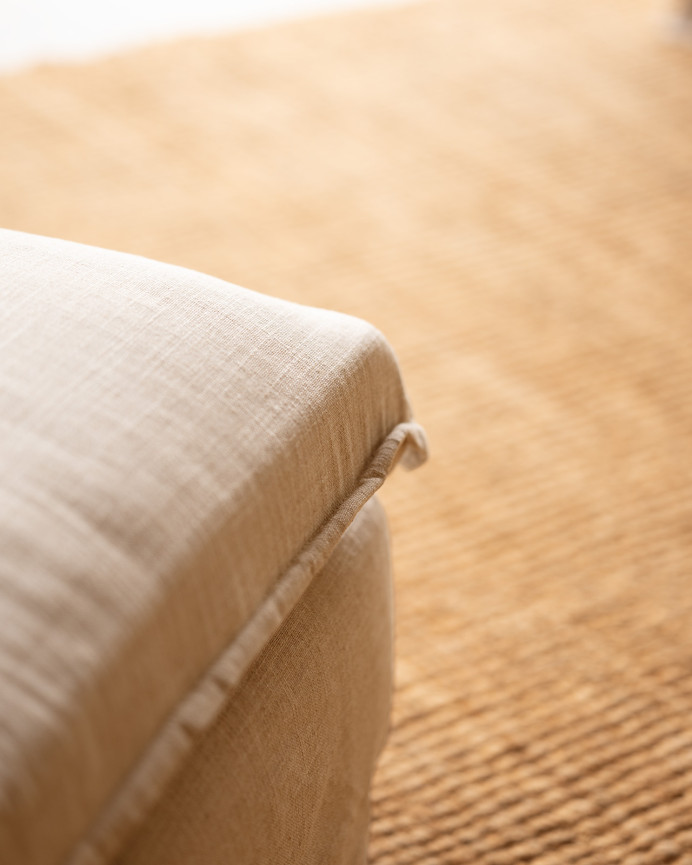 Pouf en coton et lin déhoussable ton beige de 90x72cm