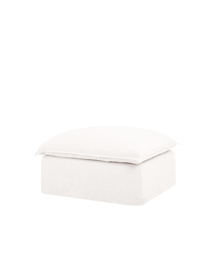 Pouf en coton et lin déhoussable ton blanc de 90x72cm