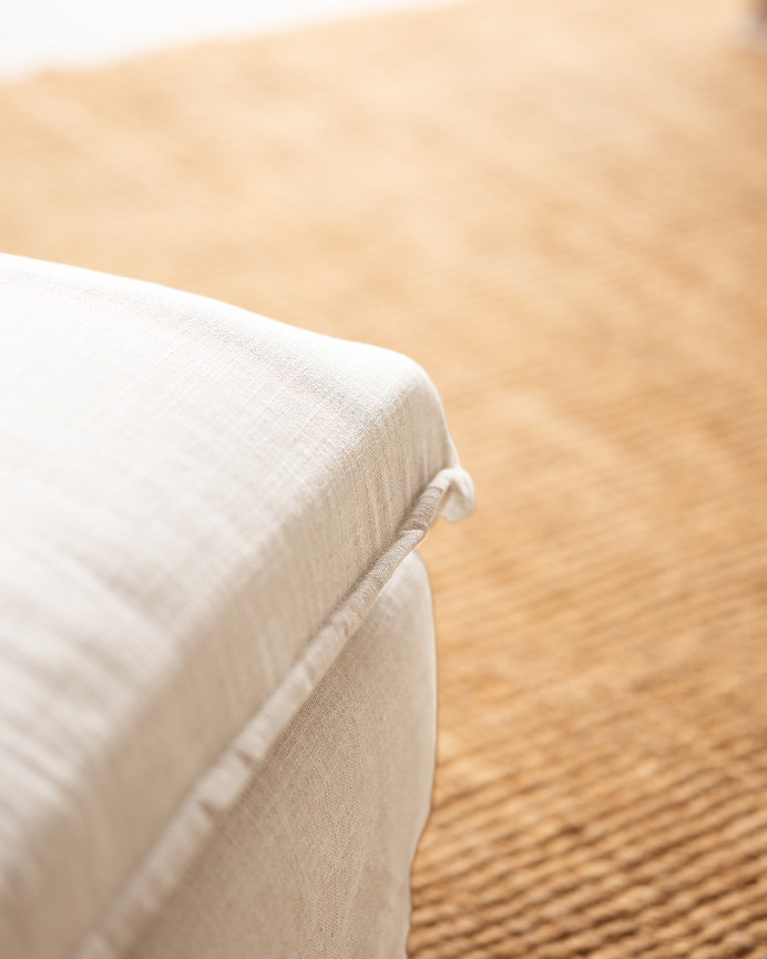 Pouf en coton et lin déhoussable ton blanc de 90x72cm