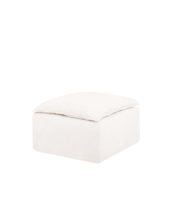 Pouf en coton et lin déhoussable ton blanc de 89x87cm