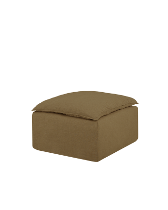 Pouf en coton et lin déhoussable ton vert de 89x87cm