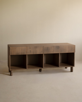 Buffet avec 4 tiroirs en bois de placage de frêne naturel en teinte noisette de 176x40cm