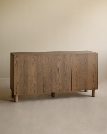 Buffet avec 3 portes en bois de placage de frêne naturel en teinte noisette de 160x40cm