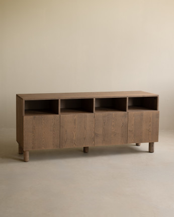 Buffet avec 4 portes en bois de placage de frêne naturel en teinte noisette de 176x40cm