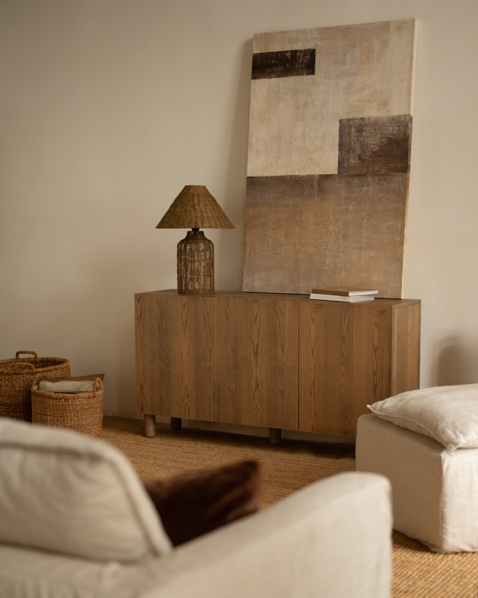 Buffet avec 3 portes en bois de placage de frêne naturel en teinte noisette de 160x40cm