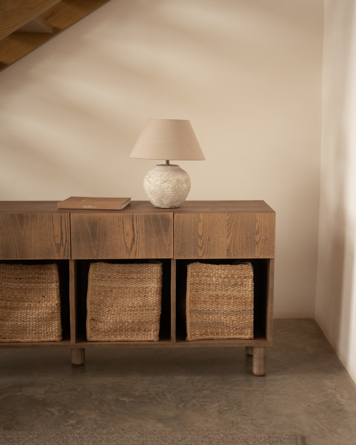 Buffet avec 4 tiroirs en bois de placage de frêne naturel en teinte noisette de 176x40cm