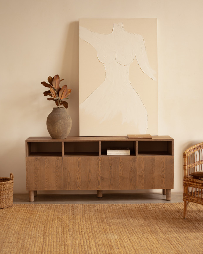 Buffet avec 4 portes en bois de placage de frêne naturel en teinte noisette de 176x40cm