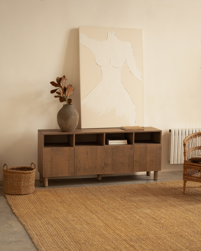 Buffet avec 4 portes en bois de placage de frêne naturel en teinte noisette de 176x40cm